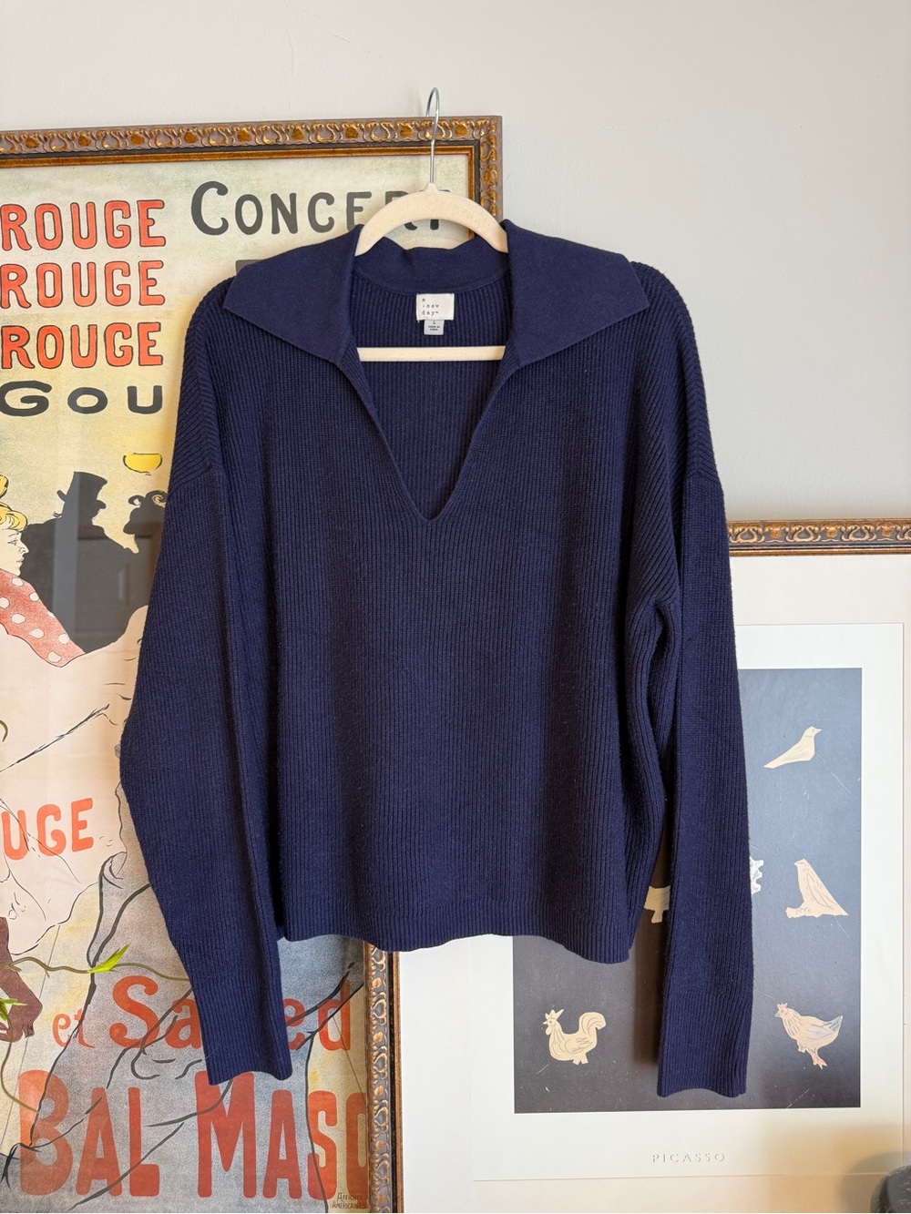 a new day Navy Ribbed V-Neck Collared Sweater
